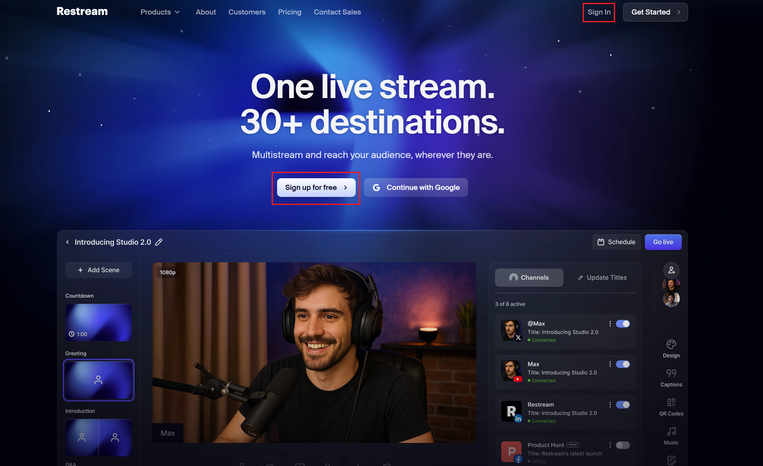 1. Restream homepage.png